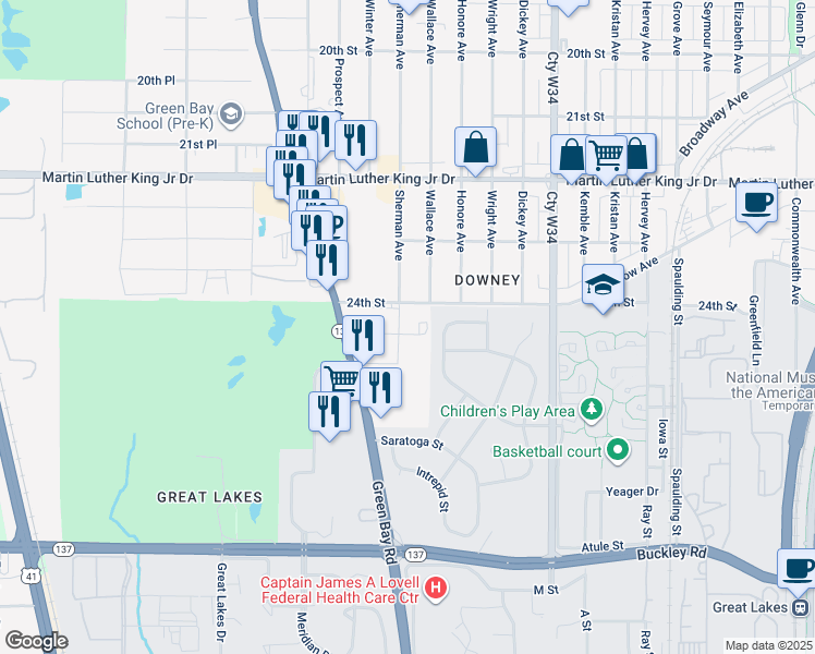 map of restaurants, bars, coffee shops, grocery stores, and more near 2416 Sherman Avenue in North Chicago