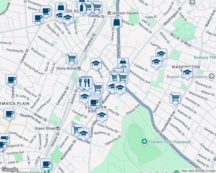map of restaurants, bars, coffee shops, grocery stores, and more near in Boston