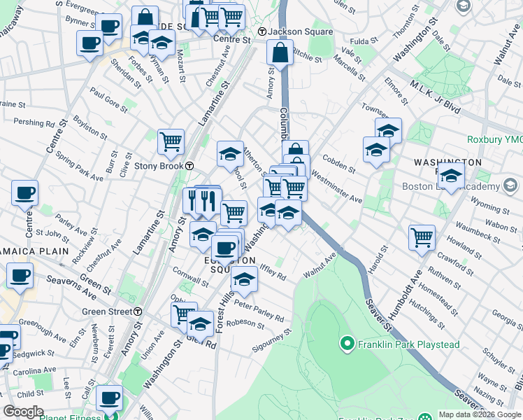 map of restaurants, bars, coffee shops, grocery stores, and more near in Boston
