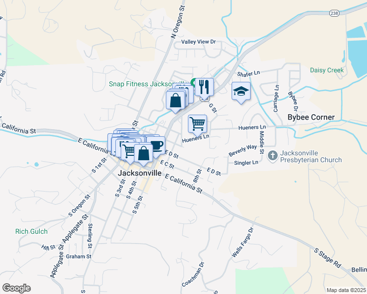 map of restaurants, bars, coffee shops, grocery stores, and more near 515 East E Street in Jacksonville