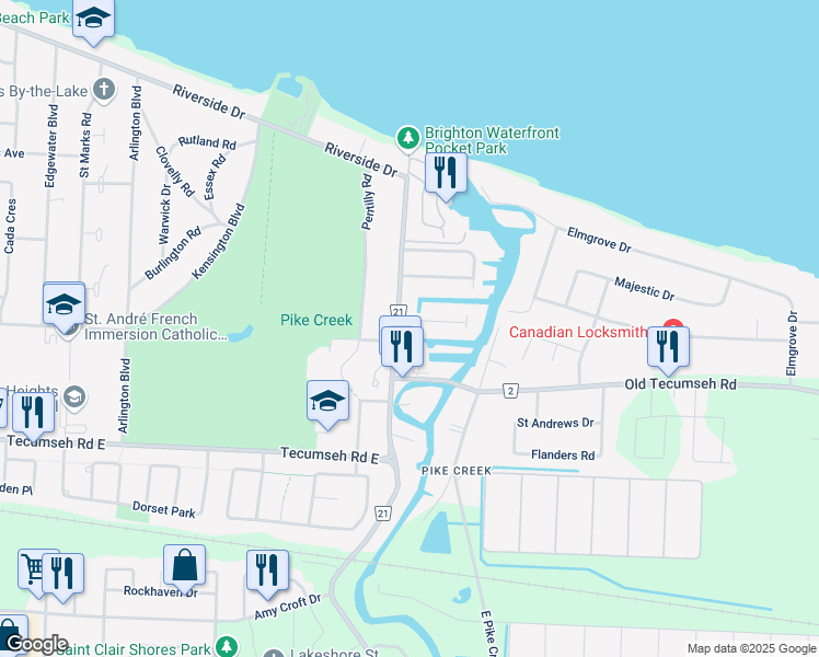 map of restaurants, bars, coffee shops, grocery stores, and more near 372 Brighton Road in Windsor