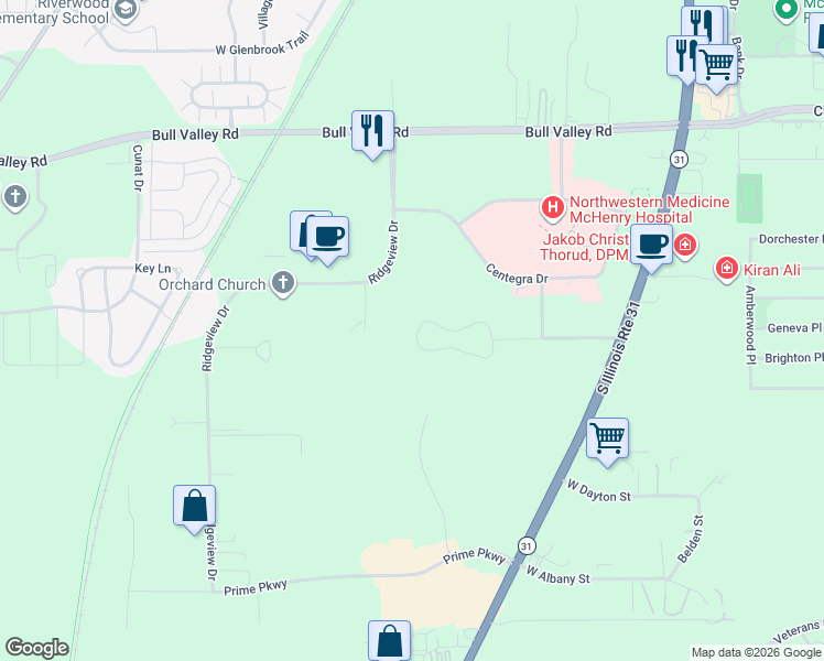 map of restaurants, bars, coffee shops, grocery stores, and more near 4408 West Shamrock Lane in McHenry