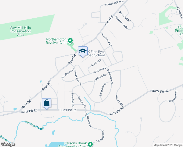 map of restaurants, bars, coffee shops, grocery stores, and more near 62 Overlook Drive in Northampton