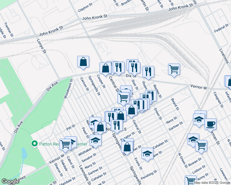 map of restaurants, bars, coffee shops, grocery stores, and more near 2568 Casper Street in Detroit