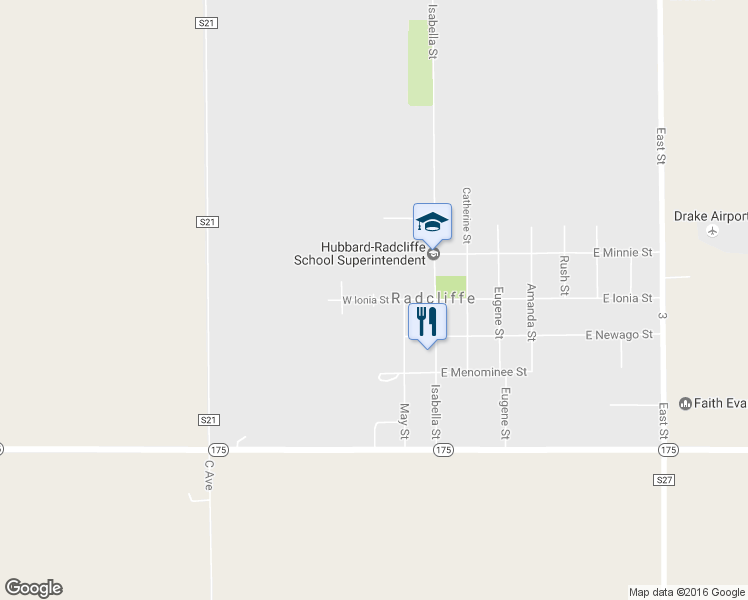 map of restaurants, bars, coffee shops, grocery stores, and more near West Ionia Street in Radcliffe