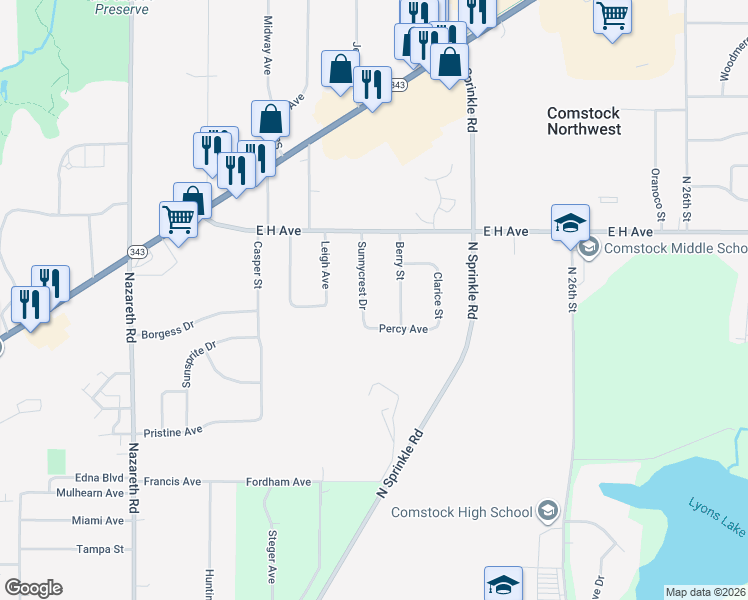 map of restaurants, bars, coffee shops, grocery stores, and more near 2940 Sunnycrest Drive in Kalamazoo