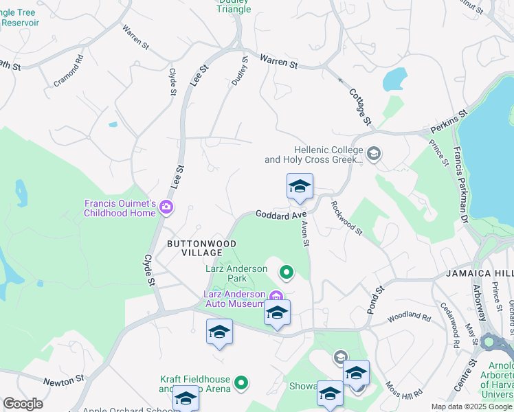 map of restaurants, bars, coffee shops, grocery stores, and more near 235 Goddard Avenue in Brookline