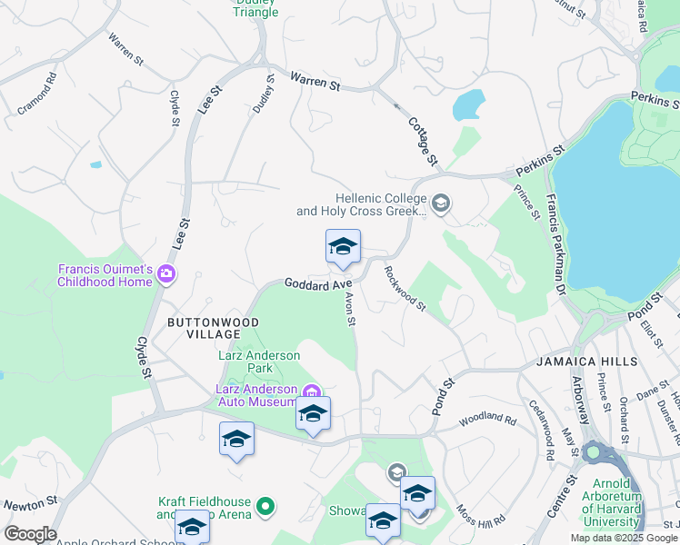 map of restaurants, bars, coffee shops, grocery stores, and more near 173 Goddard Avenue in Brookline