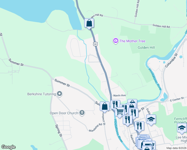 map of restaurants, bars, coffee shops, grocery stores, and more near 195 Laurel Street in Lee
