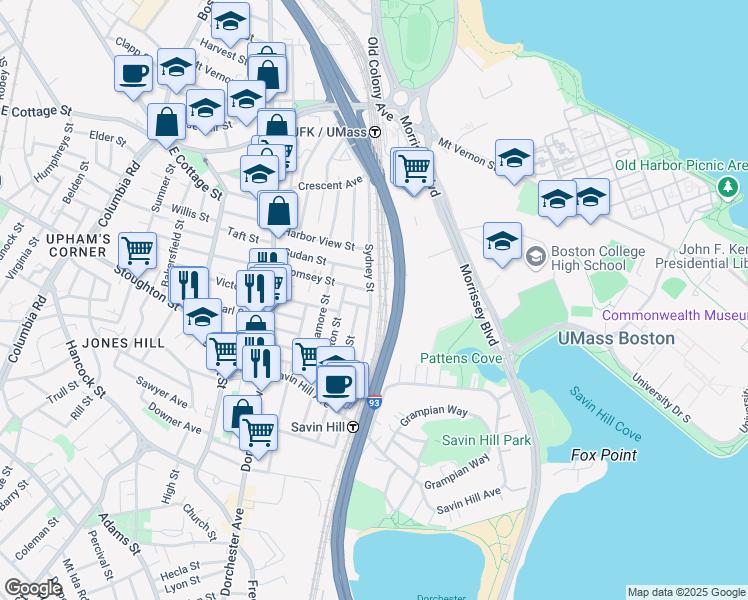 map of restaurants, bars, coffee shops, grocery stores, and more near in Boston