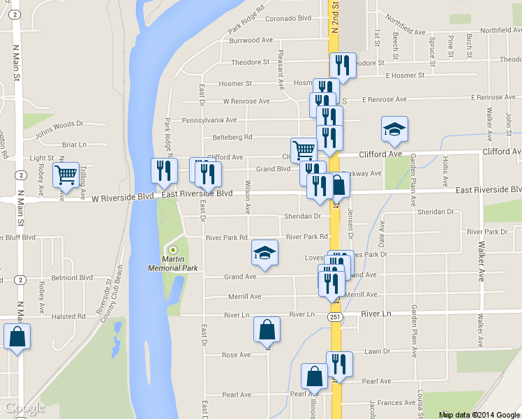 map of restaurants, bars, coffee shops, grocery stores, and more near 316 Sheridan Drive in Loves Park