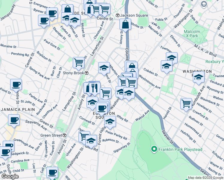 map of restaurants, bars, coffee shops, grocery stores, and more near 110 School Street in Boston