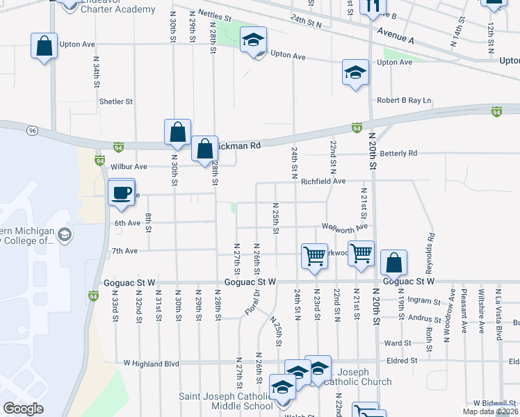 map of restaurants, bars, coffee shops, grocery stores, and more near 275 North 26th Street in Springfield