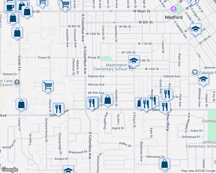 map of restaurants, bars, coffee shops, grocery stores, and more near 1012 Mount Pitt Street in Medford