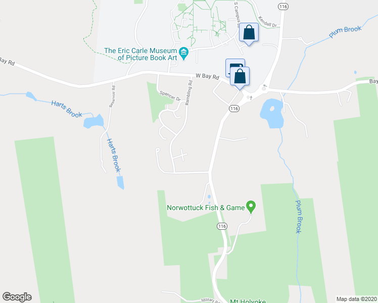 map of restaurants, bars, coffee shops, grocery stores, and more near Autumn Lane in Amherst