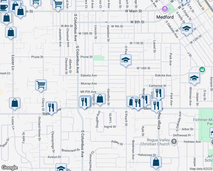 map of restaurants, bars, coffee shops, grocery stores, and more near 1012 Mount Pitt Street in Medford