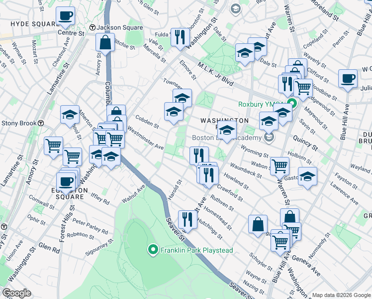 map of restaurants, bars, coffee shops, grocery stores, and more near 131 Crawford Street in Boston