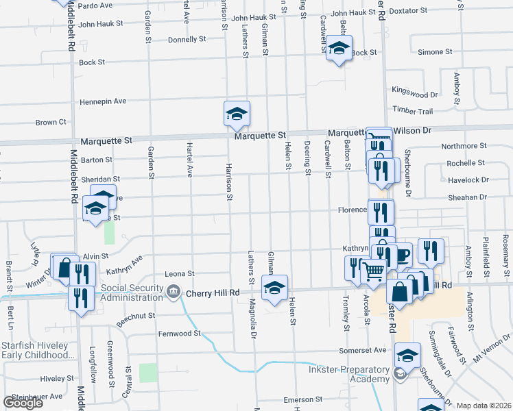 map of restaurants, bars, coffee shops, grocery stores, and more near 589 Gilman Street in Garden City