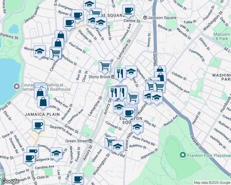 map of restaurants, bars, coffee shops, grocery stores, and more near 278 Amory Street in Boston