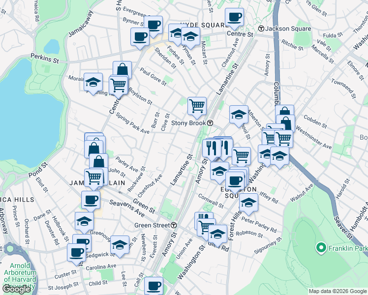 map of restaurants, bars, coffee shops, grocery stores, and more near 241 Lamartine Street in Boston