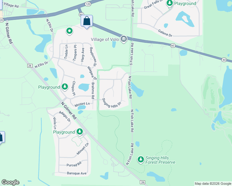 map of restaurants, bars, coffee shops, grocery stores, and more near 921 Autumn Grove Court in Volo
