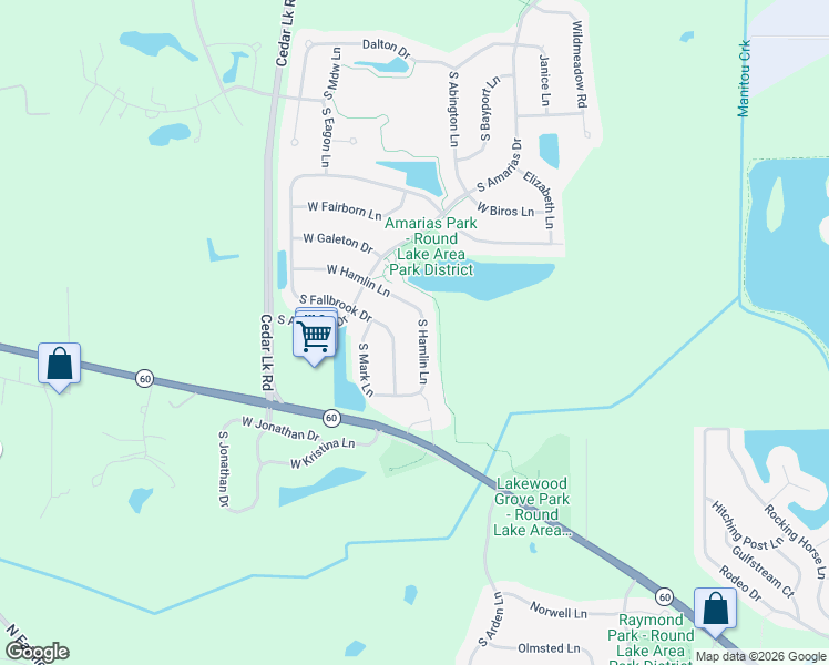map of restaurants, bars, coffee shops, grocery stores, and more near 1770 South Hamlin Lane in Round Lake