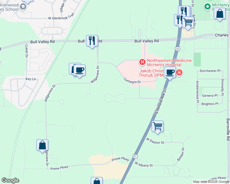 map of restaurants, bars, coffee shops, grocery stores, and more near 4316 West Shamrock Lane in McHenry