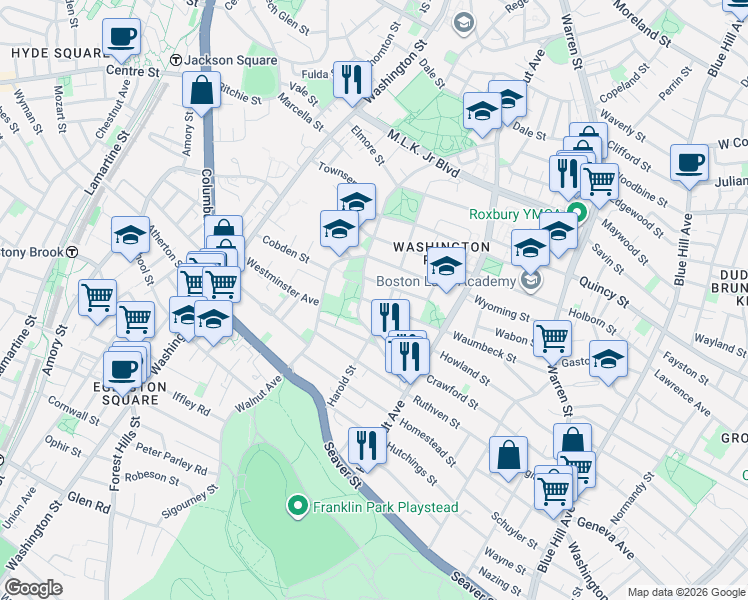 map of restaurants, bars, coffee shops, grocery stores, and more near in Boston