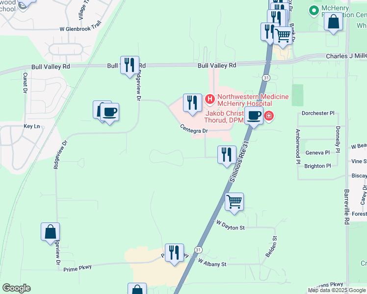 map of restaurants, bars, coffee shops, grocery stores, and more near 4300 West Shamrock Lane in McHenry