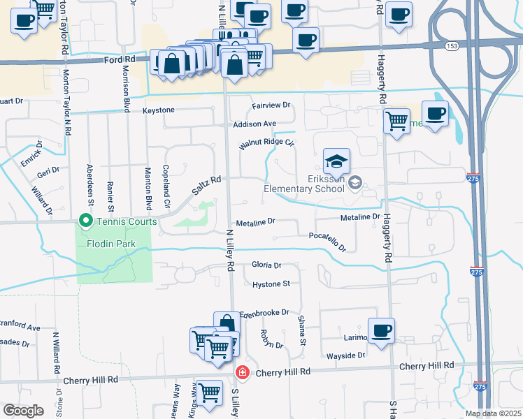 map of restaurants, bars, coffee shops, grocery stores, and more near 42147 Briarcliff Court in Canton