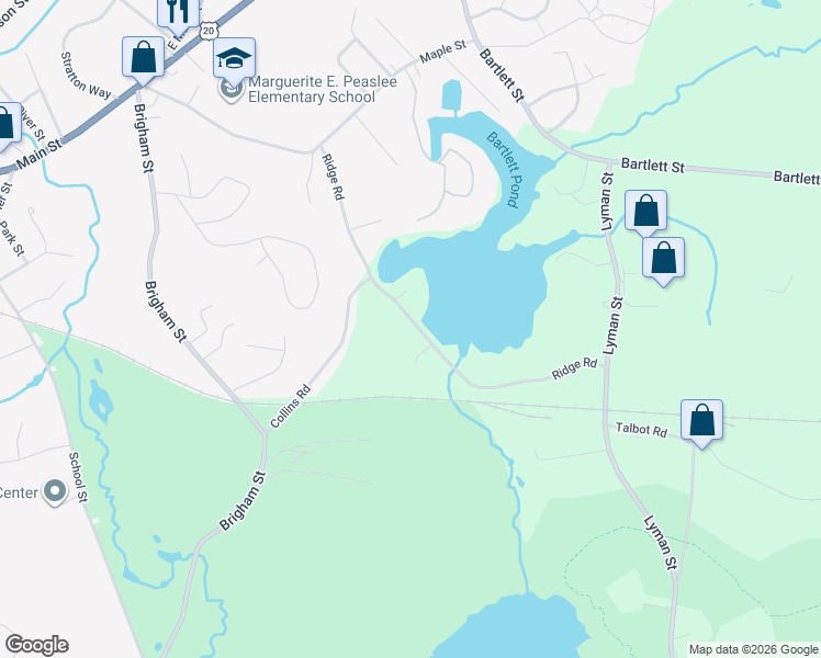 map of restaurants, bars, coffee shops, grocery stores, and more near 90 Ridge Road in Northborough