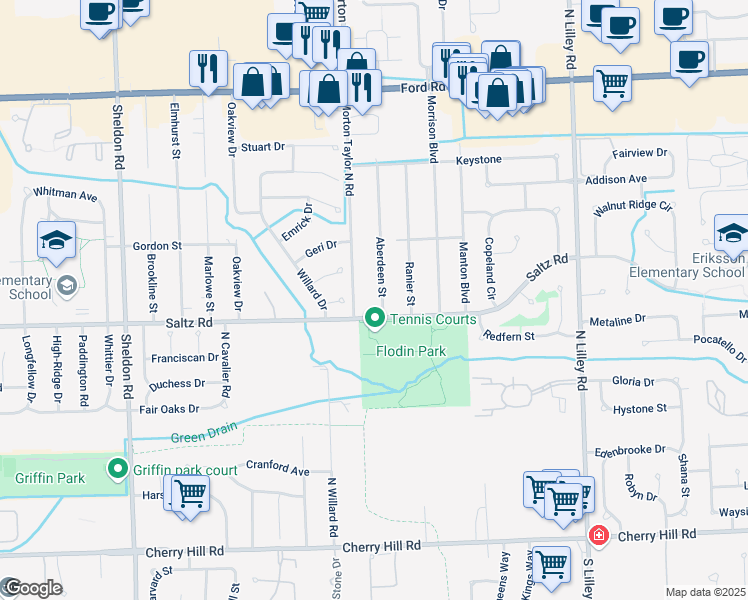 map of restaurants, bars, coffee shops, grocery stores, and more near 1324 Morton Taylor North Road in Canton