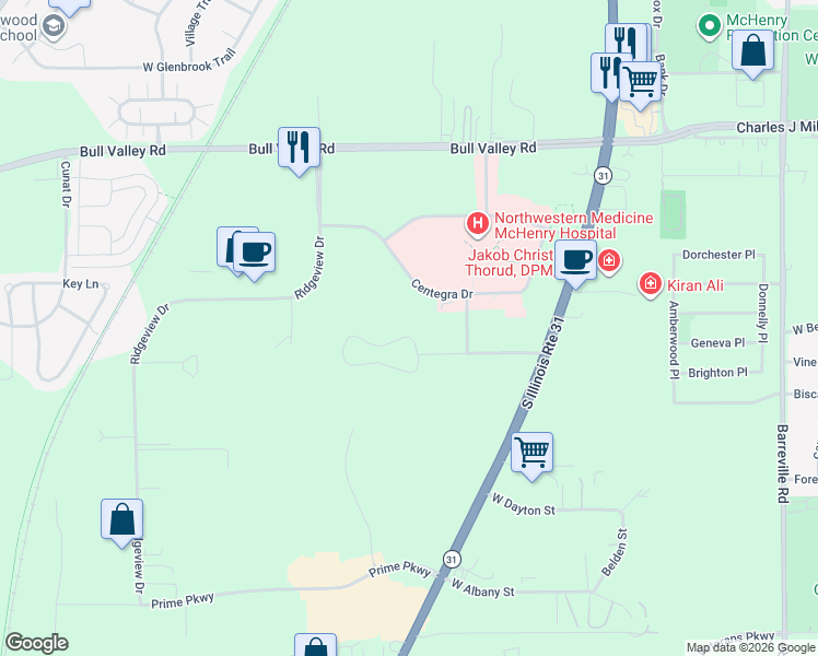 map of restaurants, bars, coffee shops, grocery stores, and more near 4308 West Shamrock Lane in McHenry
