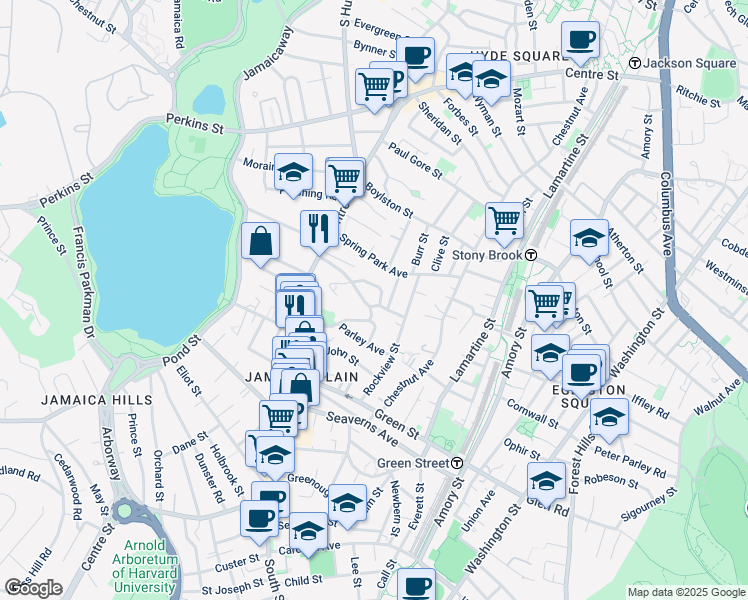 map of restaurants, bars, coffee shops, grocery stores, and more near 101 Robinwood Avenue in Boston