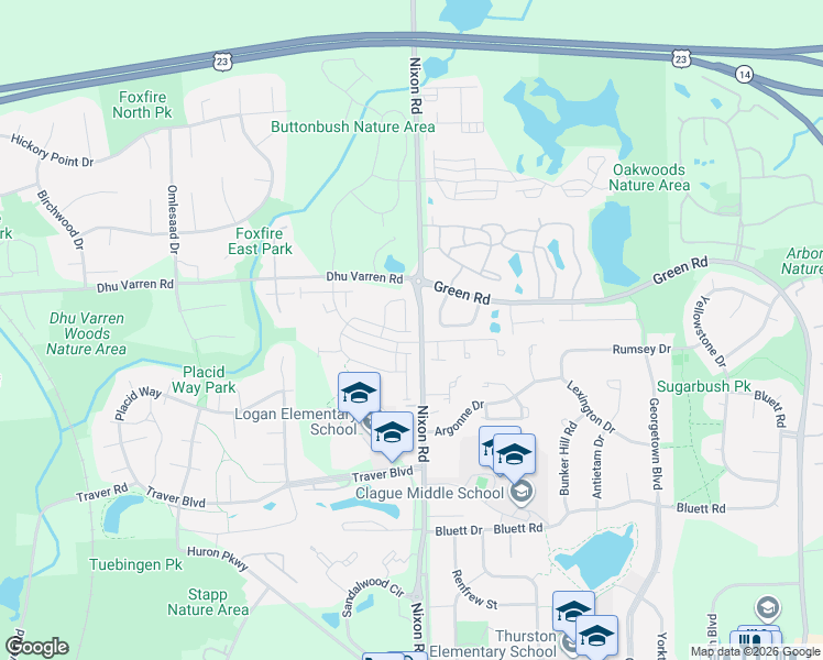 map of restaurants, bars, coffee shops, grocery stores, and more near 2 Haverhill Court in Ann Arbor