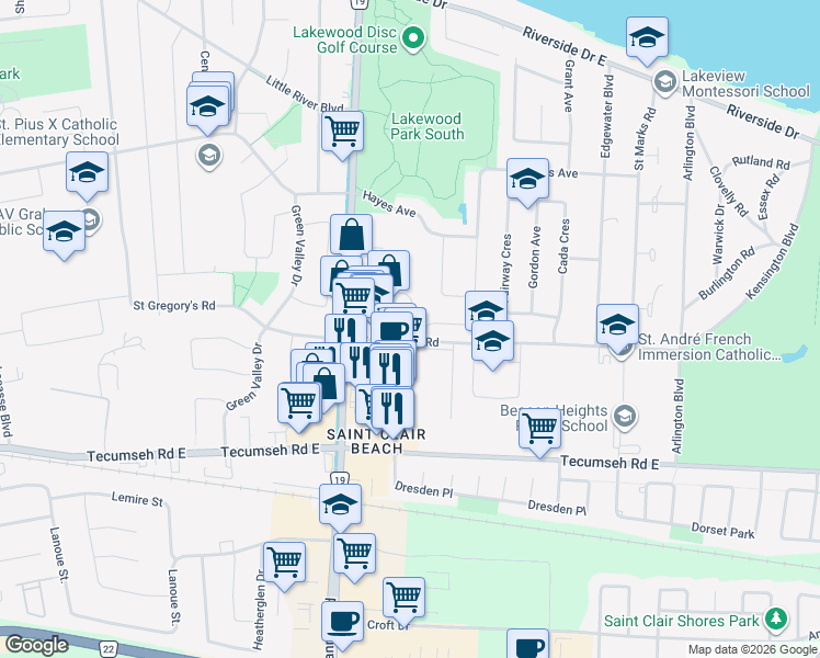 map of restaurants, bars, coffee shops, grocery stores, and more near 379 Tuscany Crescent in Windsor