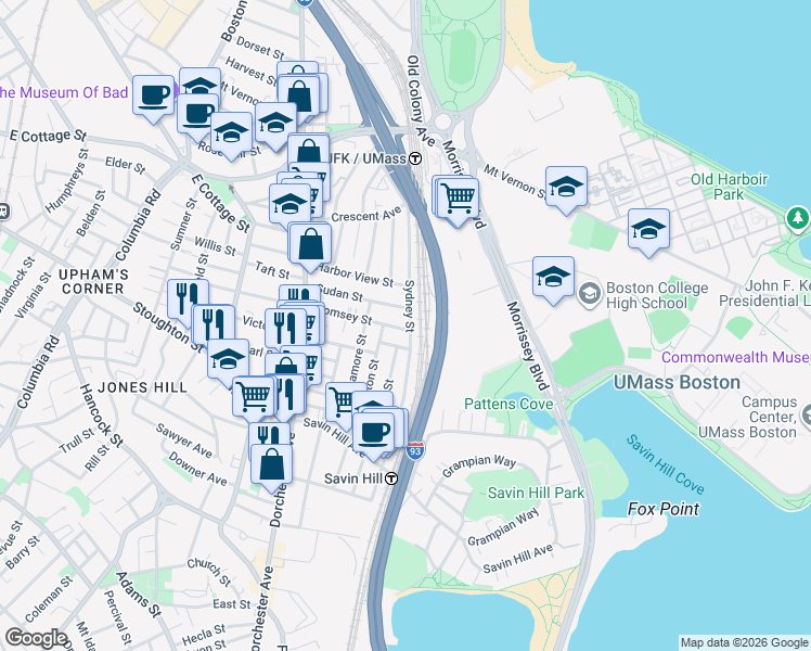 map of restaurants, bars, coffee shops, grocery stores, and more near in Boston