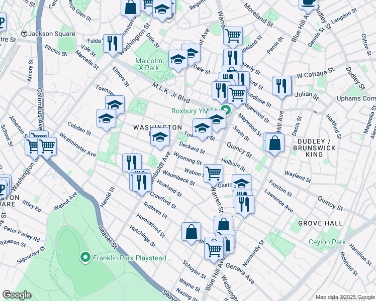map of restaurants, bars, coffee shops, grocery stores, and more near 112 Humboldt Avenue in Boston
