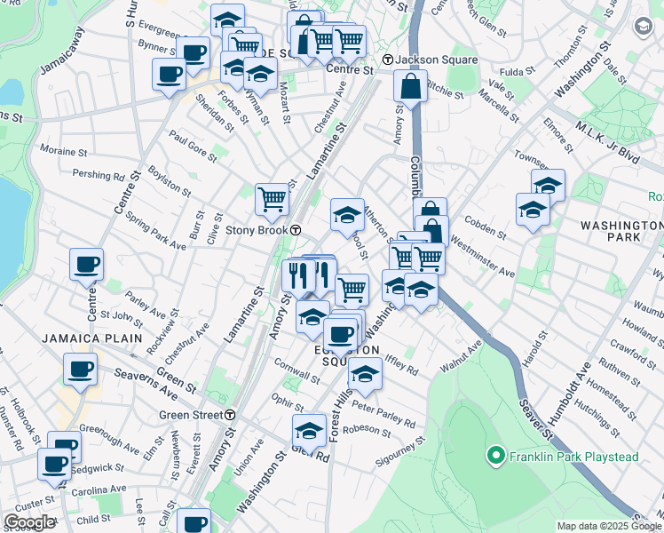 map of restaurants, bars, coffee shops, grocery stores, and more near 145 Boylston Street in Boston