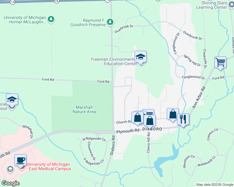 map of restaurants, bars, coffee shops, grocery stores, and more near 3437 Beaumont Road in Ann Arbor