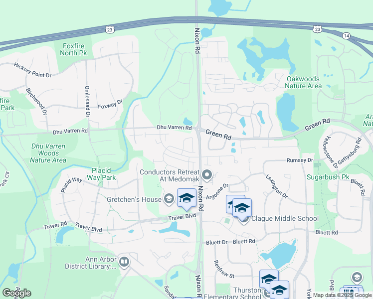map of restaurants, bars, coffee shops, grocery stores, and more near 2842 Ridington Road in Ann Arbor