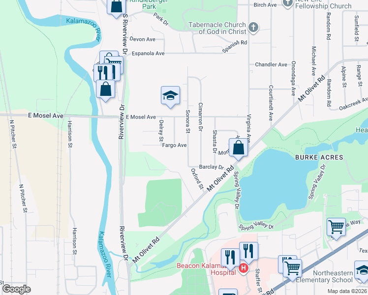map of restaurants, bars, coffee shops, grocery stores, and more near 2520 Laredo Street in Kalamazoo
