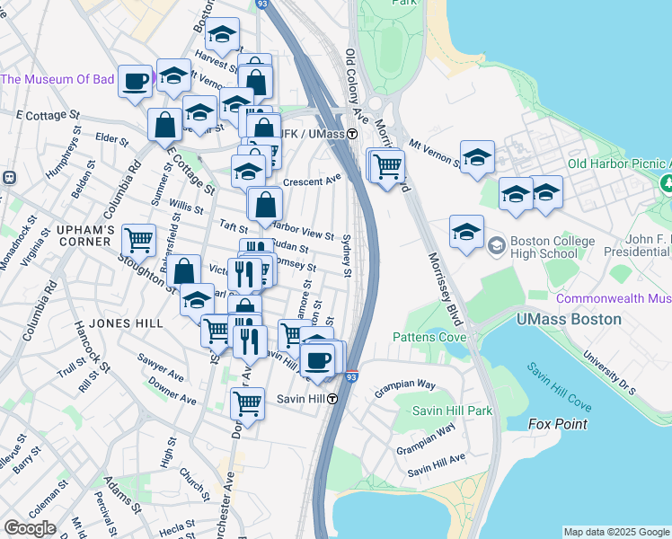 map of restaurants, bars, coffee shops, grocery stores, and more near 74 Romsey Street in Boston