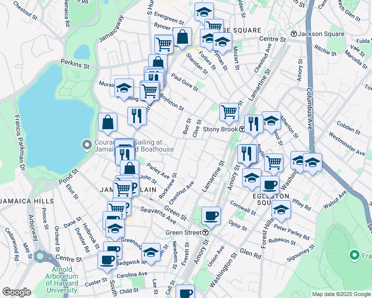 map of restaurants, bars, coffee shops, grocery stores, and more near 14 Rockview Street in Boston