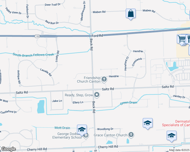 map of restaurants, bars, coffee shops, grocery stores, and more near 1356 Beck Road in Canton