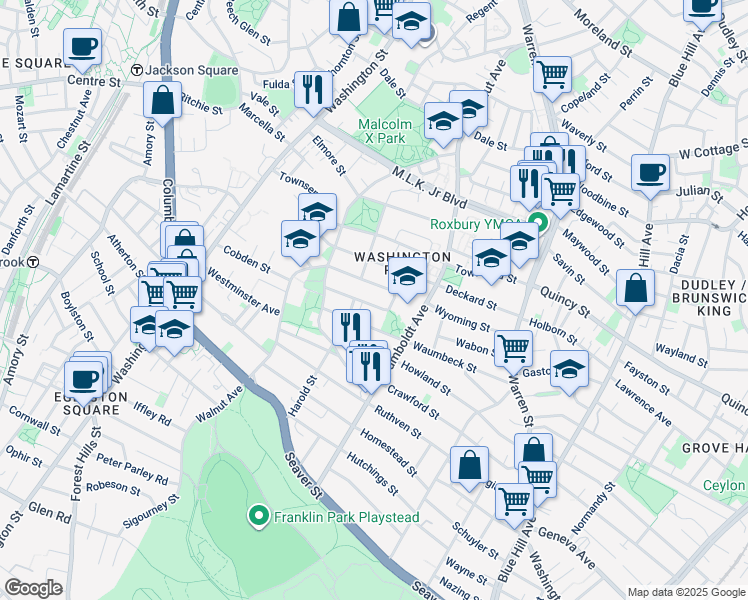 map of restaurants, bars, coffee shops, grocery stores, and more near 45 Holworthy Street in Boston