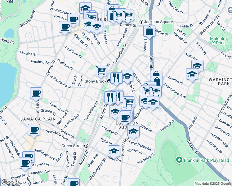 map of restaurants, bars, coffee shops, grocery stores, and more near 145 Boylston Street in Boston