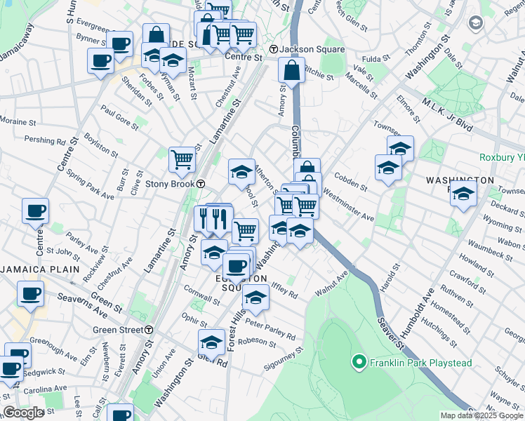 map of restaurants, bars, coffee shops, grocery stores, and more near 5 Arcadia Street in Boston