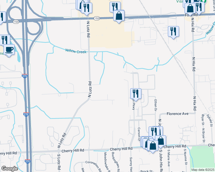 map of restaurants, bars, coffee shops, grocery stores, and more near 1028 North Lotz Road in Canton