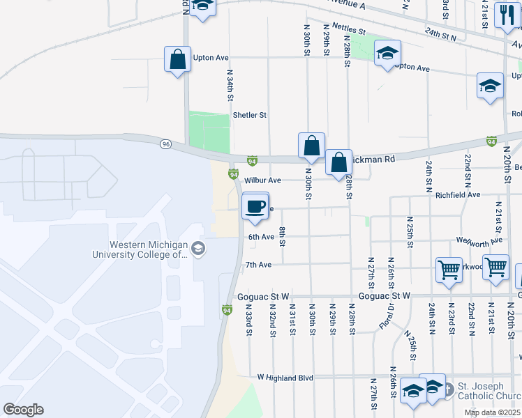 map of restaurants, bars, coffee shops, grocery stores, and more near 276 Helmer Road North in Springfield